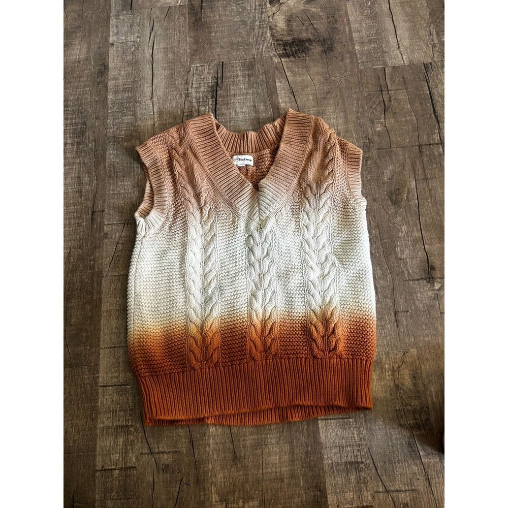 Women's The Drop XS‎ Ombre Cable Knit Sweater Vest Brown Cream Sleeveless